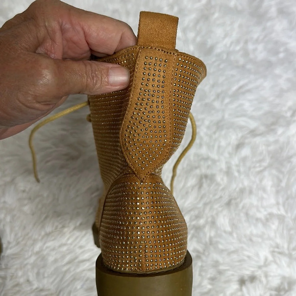 Lilliana Moto Boots Tan with little studs Lace up - Picture 9 of 9